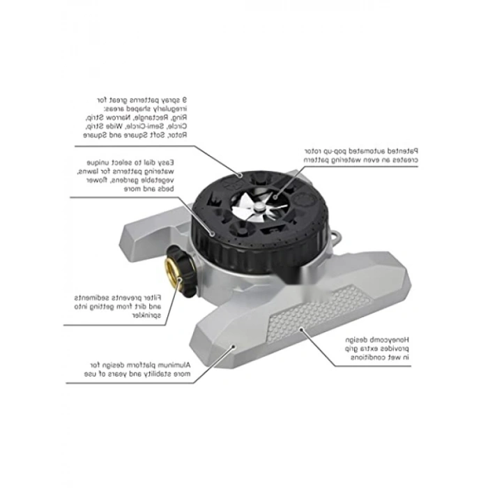 9-Desenli Çim Fıskiyesi Başlangıç Seti, Metal Taban ile