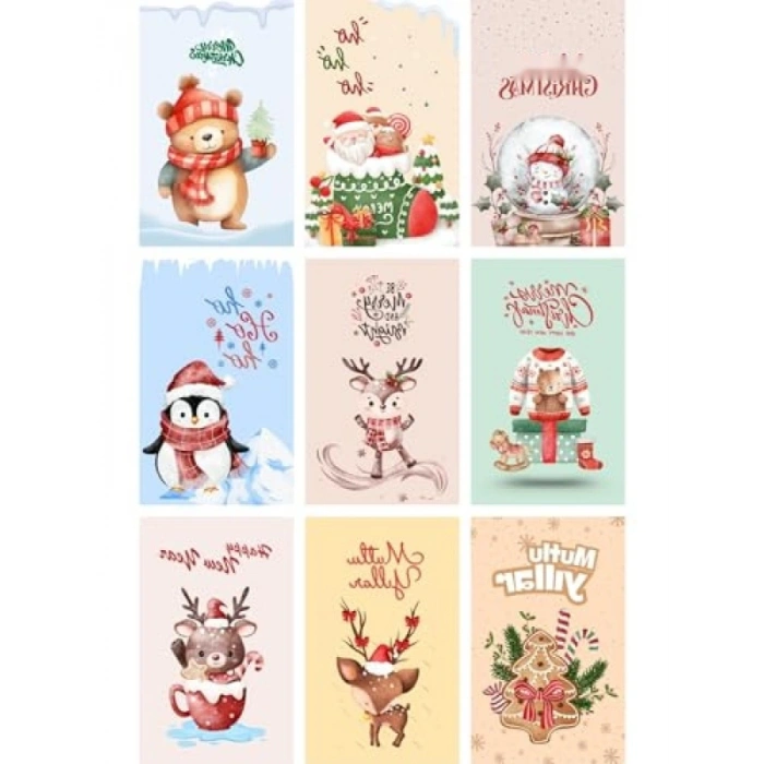 9lu Yılbaşı Kartpostal Seti - Simli Yeni Yıl Figürleri