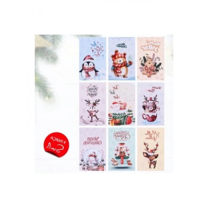 9lu Yılbaşı Kartpostal Seti - Simli Yeni Yıl Figürleri