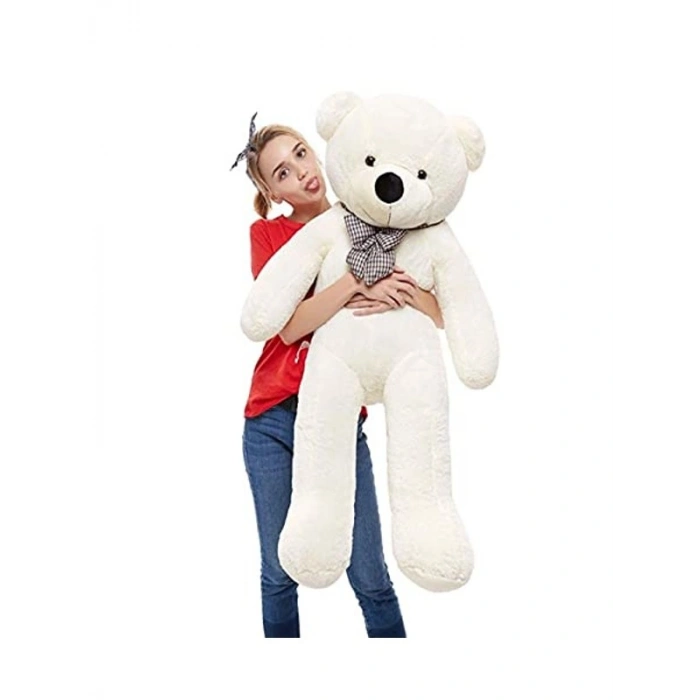 90 cm Rengarenk Papyonlu Peluş Ayıcık -% 100 YERLİ Beyaz