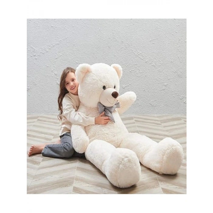 90 cm Rengarenk Papyonlu Peluş Ayıcık -% 100 YERLİ Beyaz