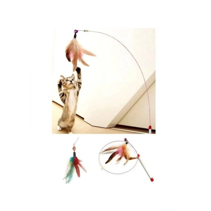 90 cm Uzunluğunda Çıngıraklı Kedi Oltası - Eğlenceli ve İnteraktif