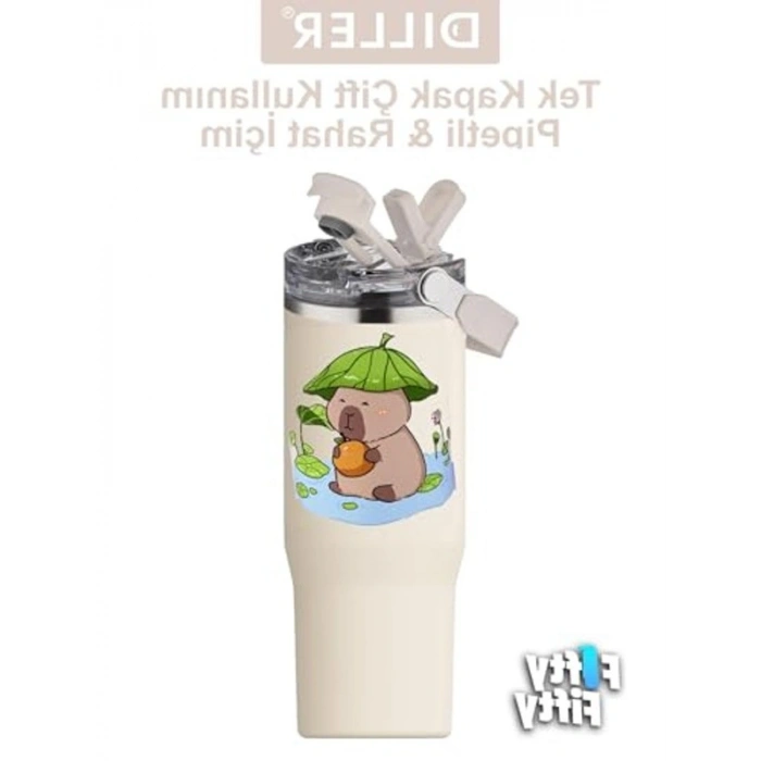 950 ML Çelik Termos, Tek Kapaklı ve Pipetli Tasarım ile Kullanışlı