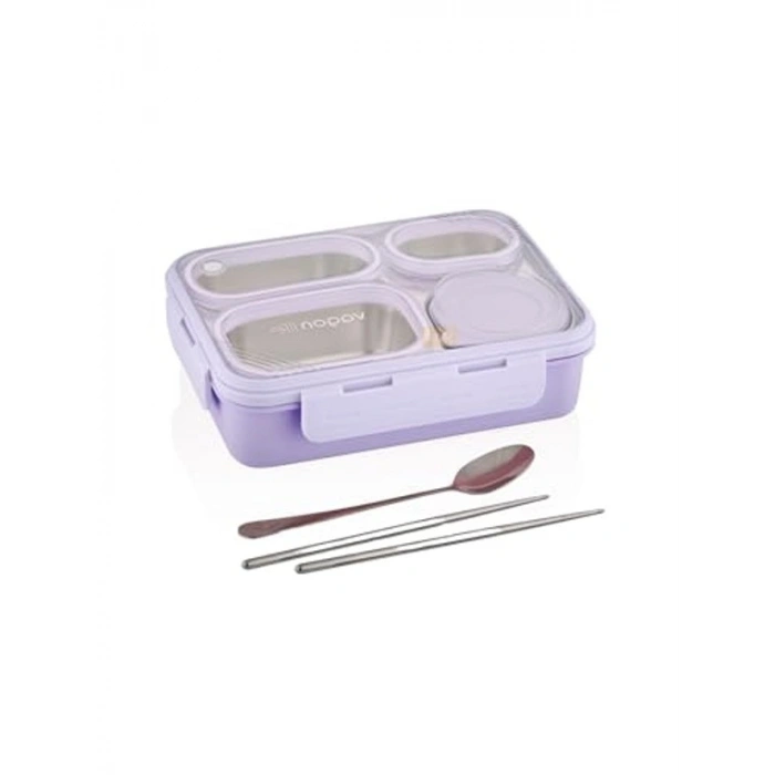 950ml Tek Katlı Çelik Bento Lunchbox, 4 Bölmeli Tasarım