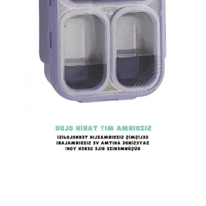 950ml Tek Katlı Çelik Bento Lunchbox, 4 Bölmeli Tasarım