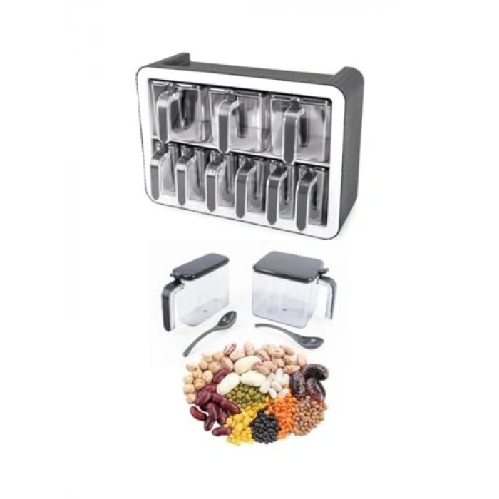 9’lu Standlı Etiketli Kaşıklı Baharatlık Seti