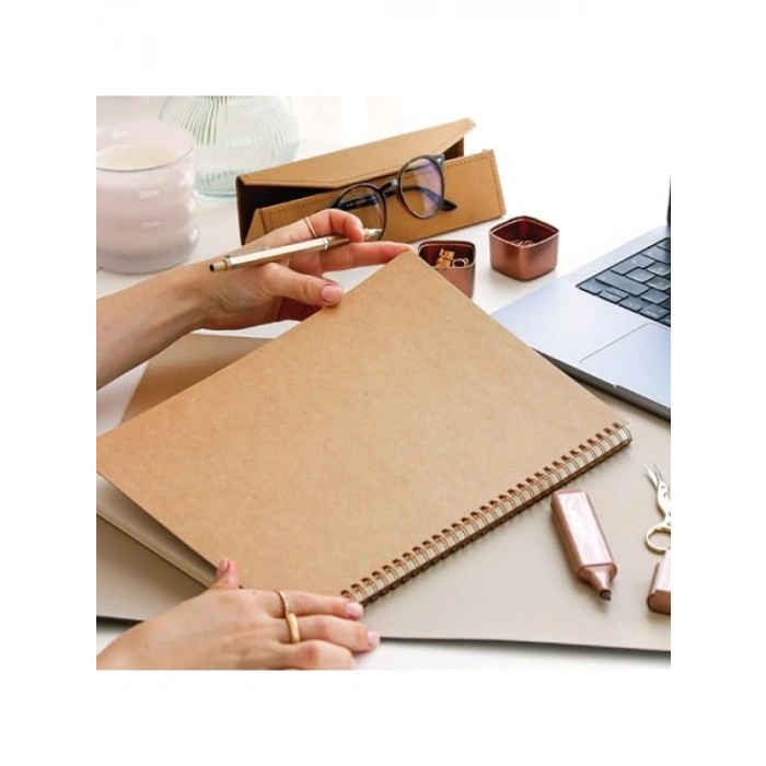A4 Boyut Kraft Karton Kapaklı 70 Yaprak Noktalı Not Defteri
