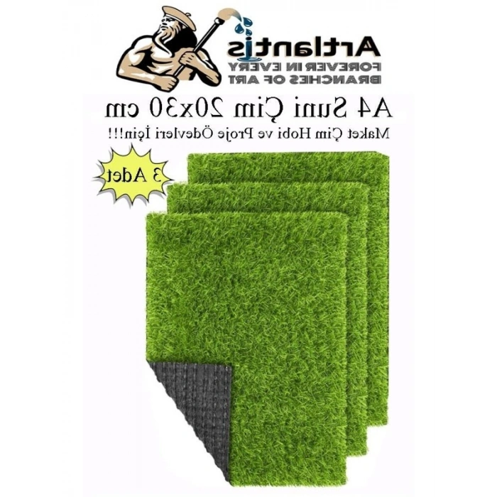 A4 Boyutunda 20x30 cm Yapay Çim, 3 Adet, Dekoratif Kullanım için