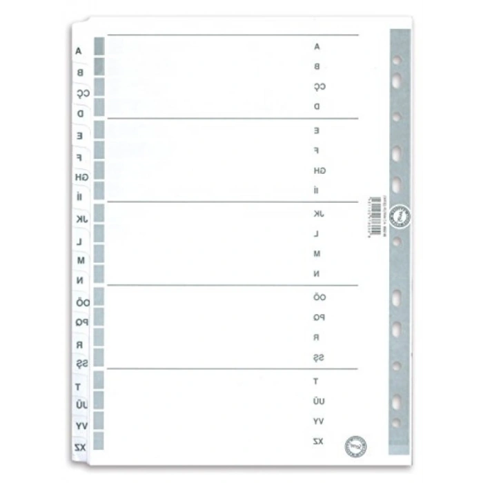 A4 Boyutunda Karton Ayrac - A-Z Alfabetik