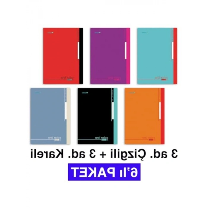 A4 Dikişli Okul Defteri - 6lı Paket (3 Çizgili + 3 Kareli)