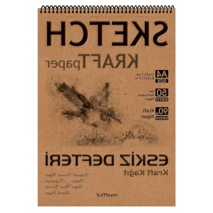 A4 Kraft Kağıt Eskiz Defteri, Spiralli ve 50 Yaprak