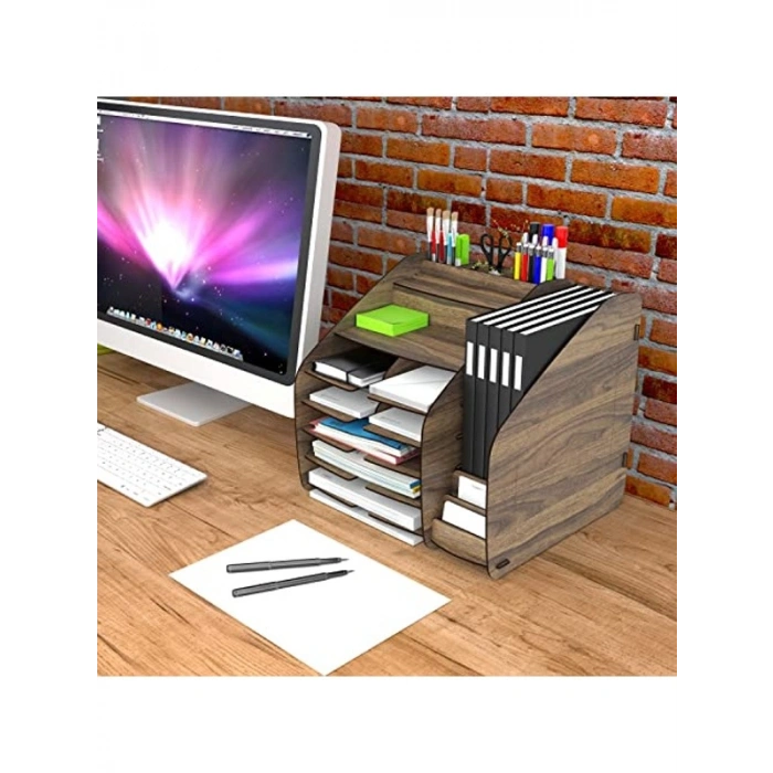 A4 Masaüstü Evrak Rafı, Ceviz Renkli Organizer Tasarımı