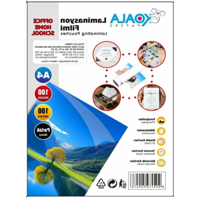A4 Parlak Laminasyon Filmi, 100 Mikron, 100 Lü Paket
