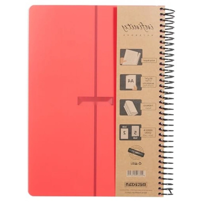 A4 Spiral Defter - 210 Yaprak, 7 Konulu, Kırmızı