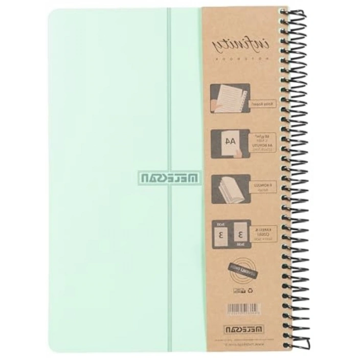 A4 Spiralli Defter - 180 Yaprak, Yeşil PP Kapaklı