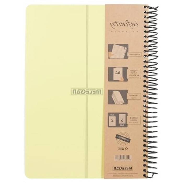 A4 Spiralli Defter, 210 Yaprak, 7 Konulu, Sarı