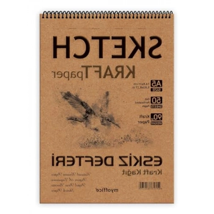 A5 Boy Kraft Kağıt Eskiz Defteri - 90 gr, 50 Yaprak