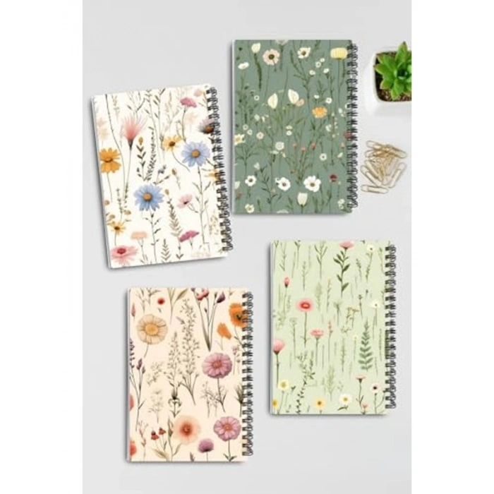 A5 Boyutunda 4lü İnce Kapak Hatıra Defter Seti, Spiral