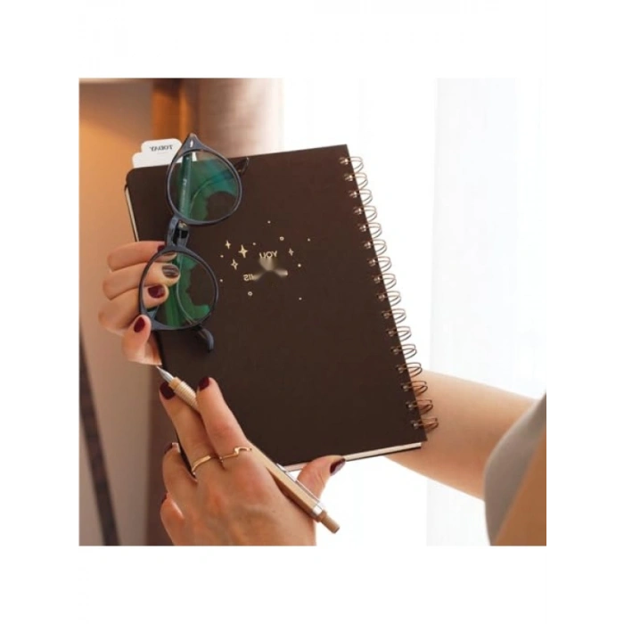 A5 Boyutunda Spiralli Keten Not Defteri, Kahverengi