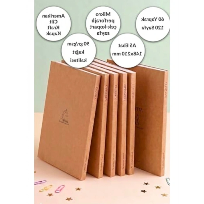 A5 Ebat Kraft Kapak Defter Seti, 6lı, 120 Sayfa
