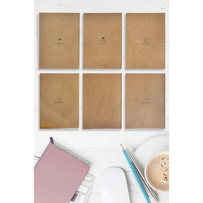 A5 Ebat Kraft Kapaklı 6lı Defter Seti, 120 Sayfa