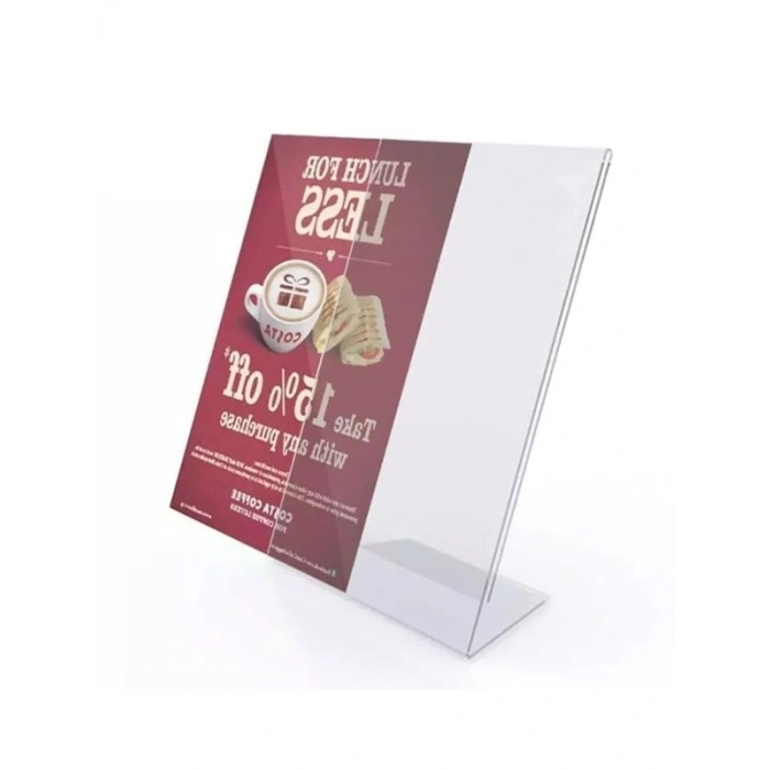 A5 L-Tipi Dikey Şeffaf Menü Fiyatlık, Fotoğraflık Stand Sehpa