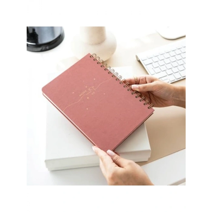 A5 Pembe Renkli Spiralli Düz Çizgisiz Not Defteri