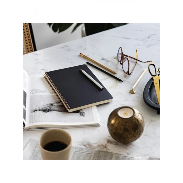 A5 Siyah Kraft Karton Kapak, Kareli Not Defteri, 70 Yaprak