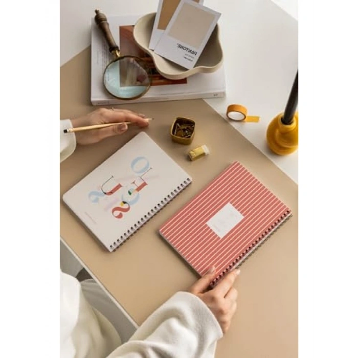 A5 Spiralli Kareli Okul Defteri, 80 Yaprak, 2li Set, Kırmızı