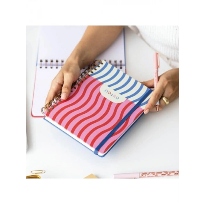 A5 Spiralli Lastikli Kareli Not Defteri, Minimalist Tasarım