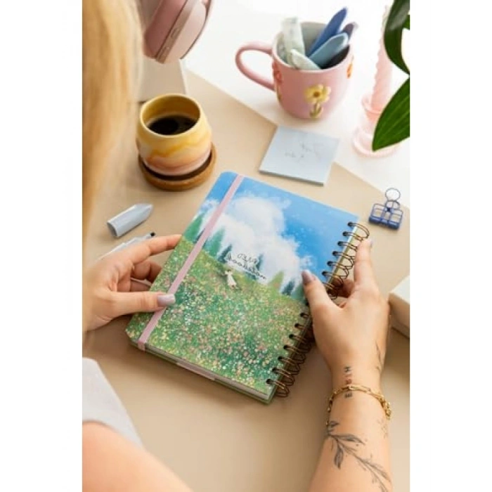 A5 Spiralli Sert Kapak Çizgili Not Defteri - Manzara Temalı