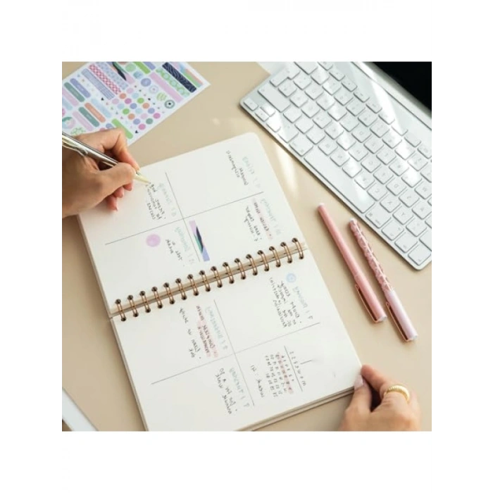 A5 Spiralli Sert Kapak Keten Noktalı Not Defteri, Mavi