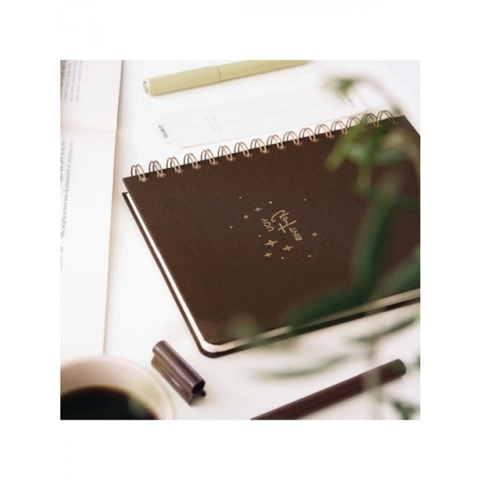 A5 Spiralli Sert Kapak Noktalı Not Defteri, Kahverengi