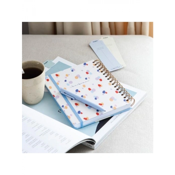 A5 Spiralli Sert Kapak Not Defteri - Beyaz Damlalar