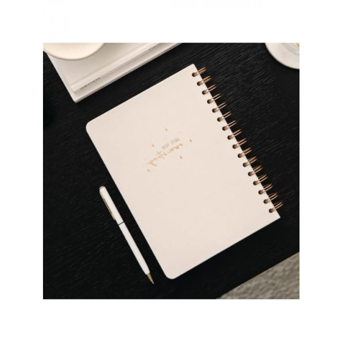 A5 Spiralli Sert Kapaklı Keten Not Defteri, Kareli