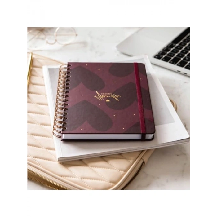 A5 Spiralli Süresiz Planlayıcı Ajanda - Kalp Temalı (15x21 cm)