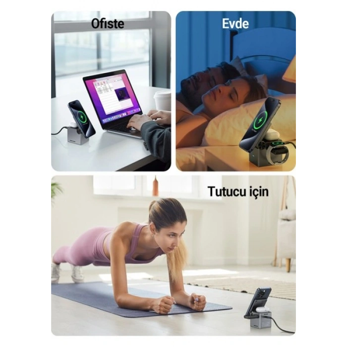 Acefast Katlanabilir Kablosuz Masaüstü Hızlı Şarj Standı - 23W Kablosuz Şarj Çıkışlı - Magsafe , Apple Watch ve Airpods Uyumlu - E18 (Acefast Türkiye Garantili)