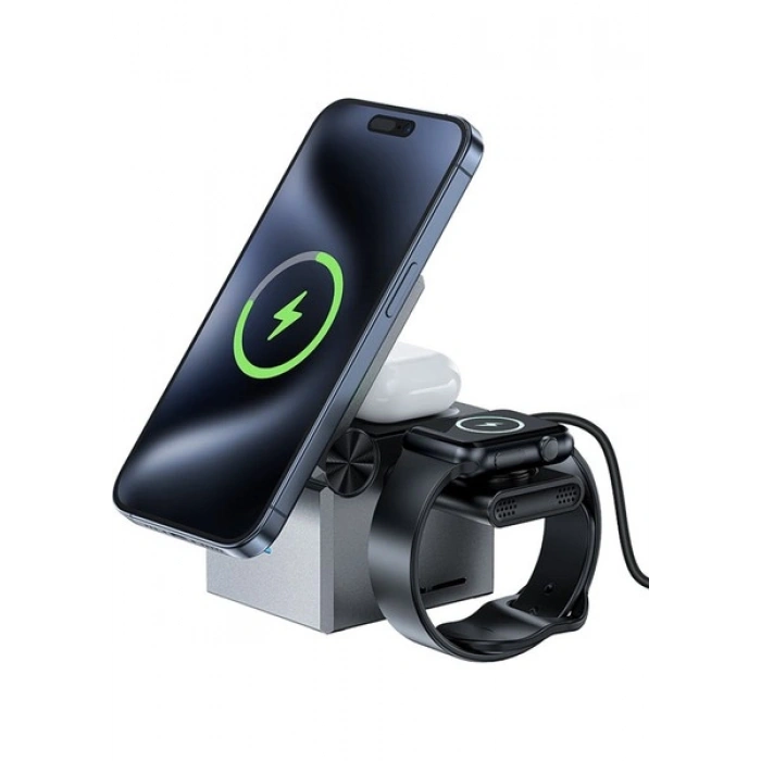 Acefast Katlanabilir Kablosuz Masaüstü Hızlı Şarj Standı - 23W Kablosuz Şarj Çıkışlı - Magsafe , Apple Watch ve Airpods Uyumlu - E18 (Acefast Türkiye Garantili)