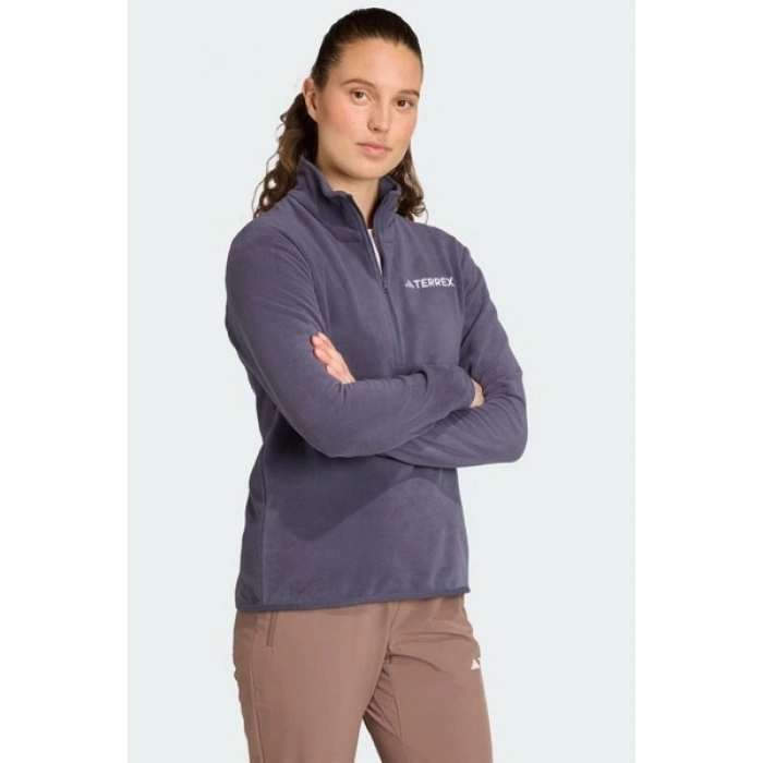 adidas Multi Essentials 1-2 Zip Fleece Kadın Mor Yürüyüş Polar.-