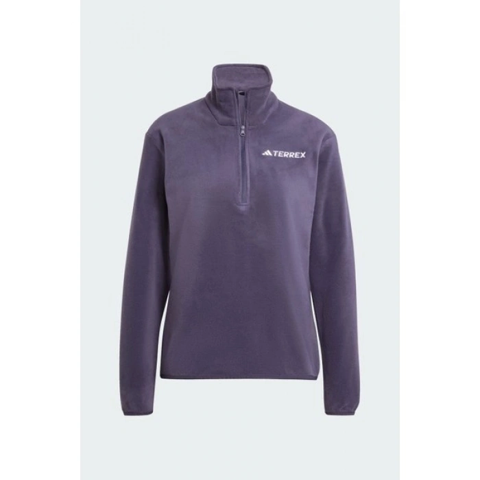 adidas Multi Essentials 1-2 Zip Fleece Kadın Mor Yürüyüş Polar.-