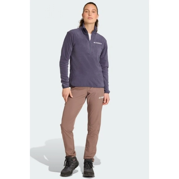 adidas Multi Essentials 1-2 Zip Fleece Kadın Mor Yürüyüş Polar.-