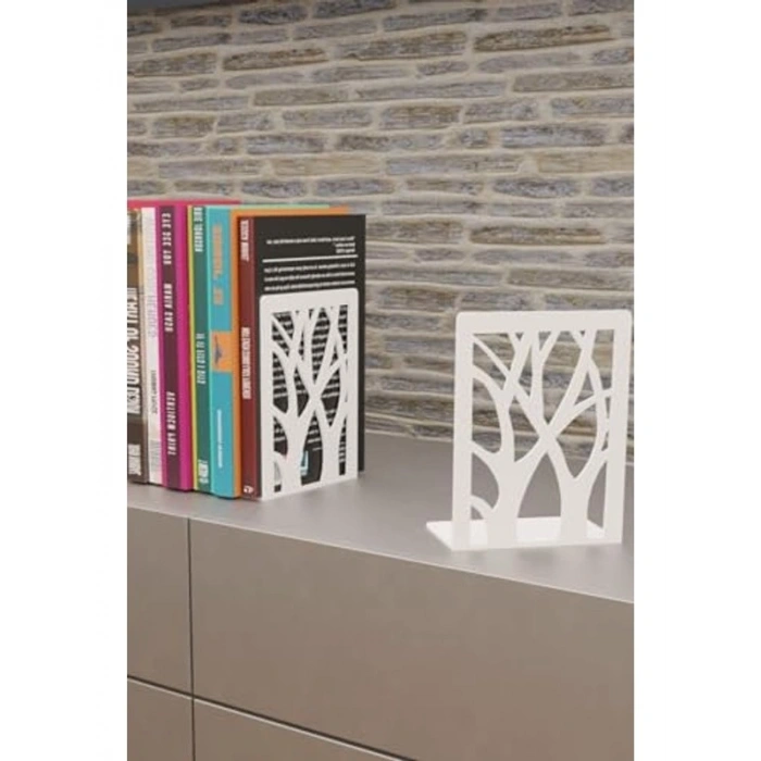 Ağaç Desenli Metal Kitap Tutucu, İkili Set, Şık Tasarım