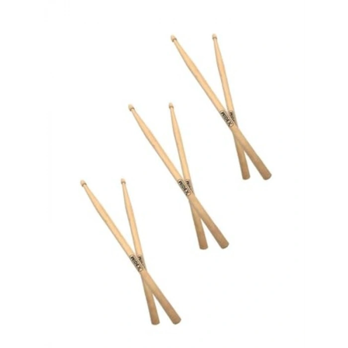 Ahşap 7A Davul Baget Seti, 3 Çift, Akça Ağaç Malzeme