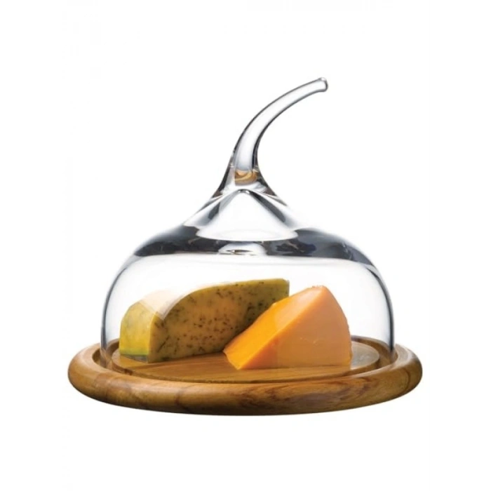 Ahşap Altlıklı Kapaklı Cam Servis Tabağı | 22.5 cm