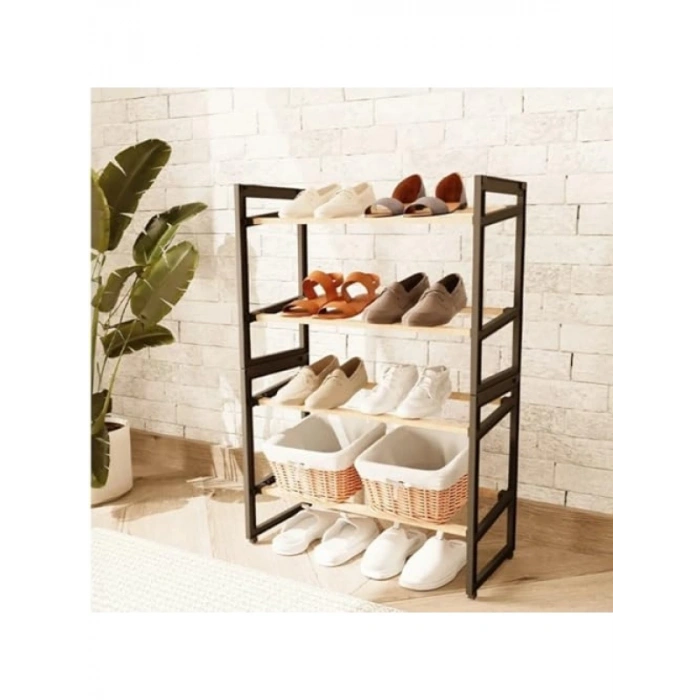 Ahşap Ayakkabılık Düzenleyici - 4 Kat, 8 Çift Kapasite