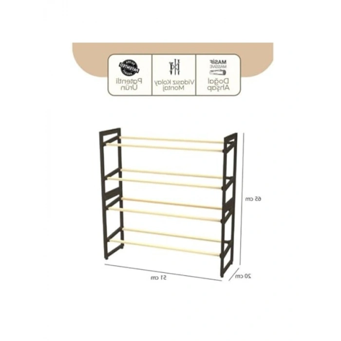Ahşap Ayakkabılık Düzenleyici - 4 Kat, 8 Çift Kapasite
