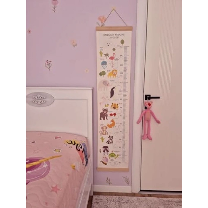 Ahşap Çıtalı Hayvanlı Kanvas Boy Ölçer Cetvel (10-150 cm)