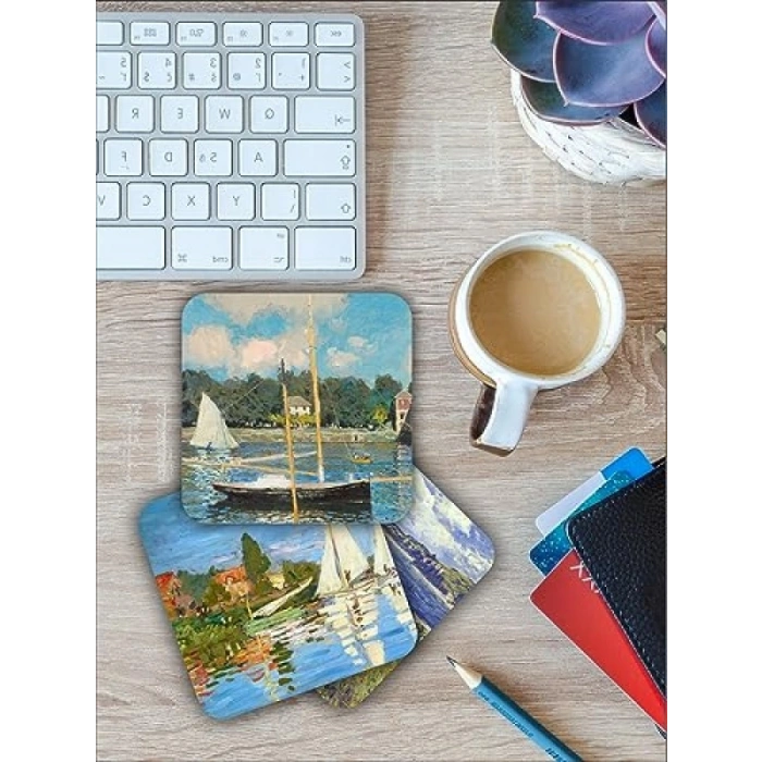Ahşap Claude Monet Temalı Bardak Altlığı 6lı Set (9 x 9 cm)
