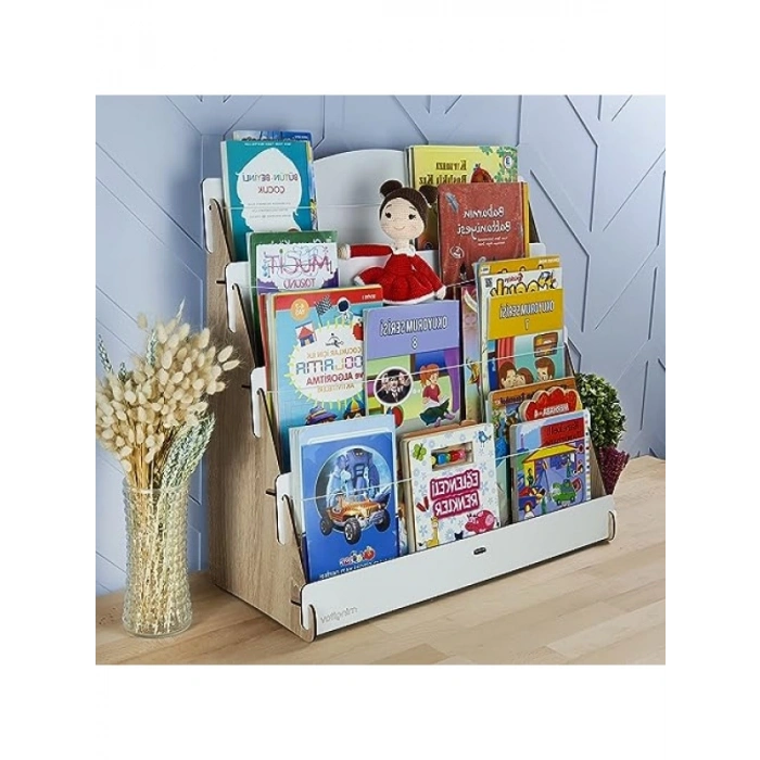 Ahşap Çocuk Kitaplığı - 4 Raflı, Meşe & Beyaz