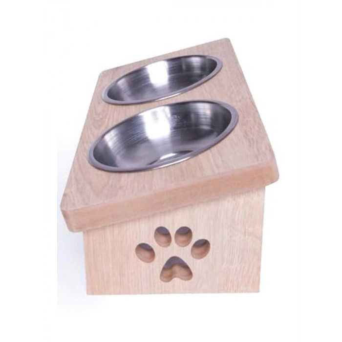 Ahşap demonte mama ve su kabı, kedi ve köpekler için pratik kullanım